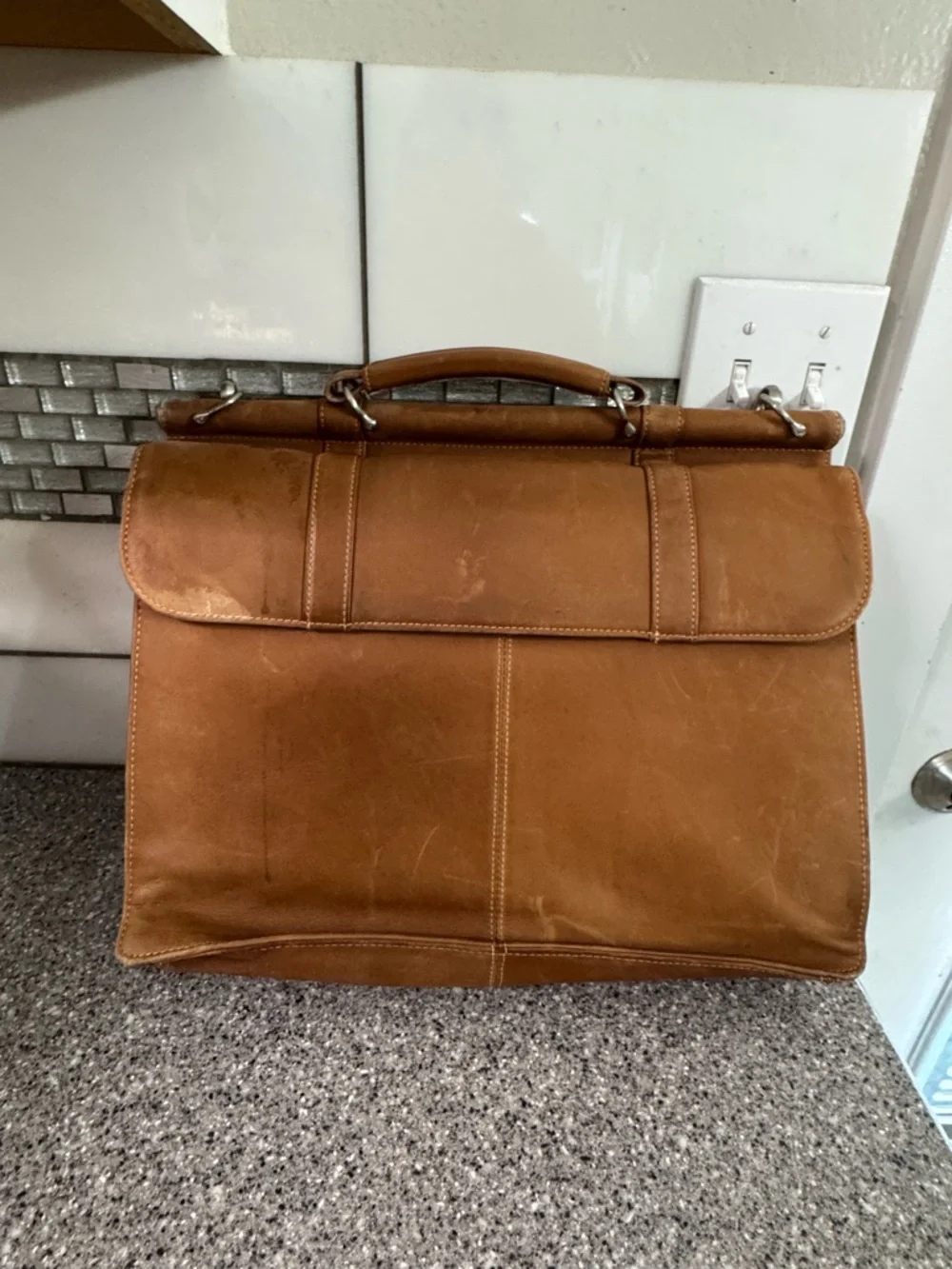 Wilsons Leather Distressed Tan Leather Briefcase Messenger
